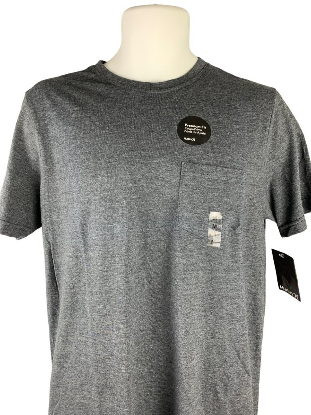 Hurley Mens Premium Fit Heather Gray Pocket Tee Medium 50% Polyester & 50% Cotto